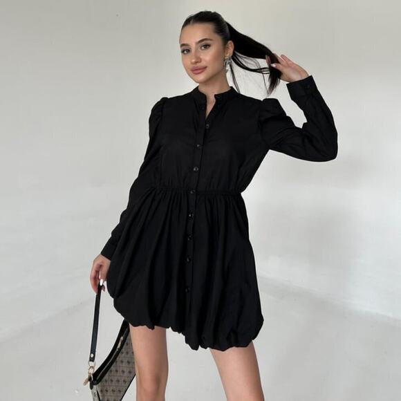 ZARA Cotton Balloon Sleeve Mini Dress 🖤✨ NWT - Picture 4 of 16